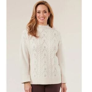 Democracy Long Roll Cuff Sleeve Funnel Neck Cable Popcorn Stitch Sweater Sz XL